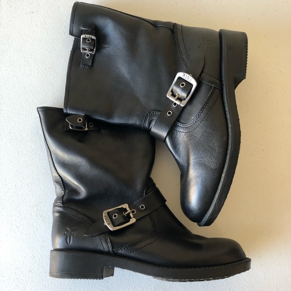 Frye Other - Frye Engineer Pull On Black Leather Books Boys Size 3.5 Side Buckle